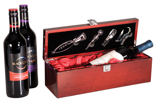 Rosewood Wine Box with Tools (14 1/4"x4 1/2"x4 3/4")